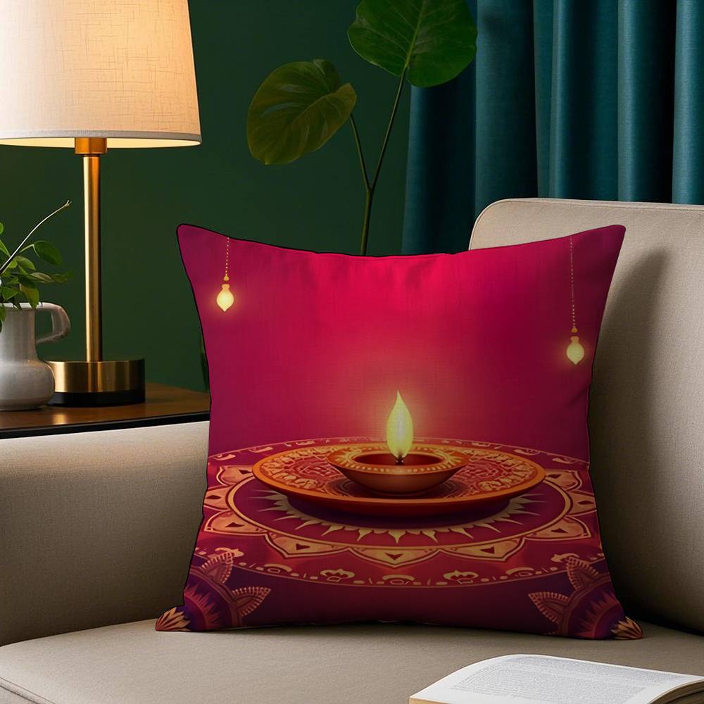 Diwali Festival Pillow Case Short Plush Print Cushion Cover Square Throw Pillow Covers Sofa Home Decor