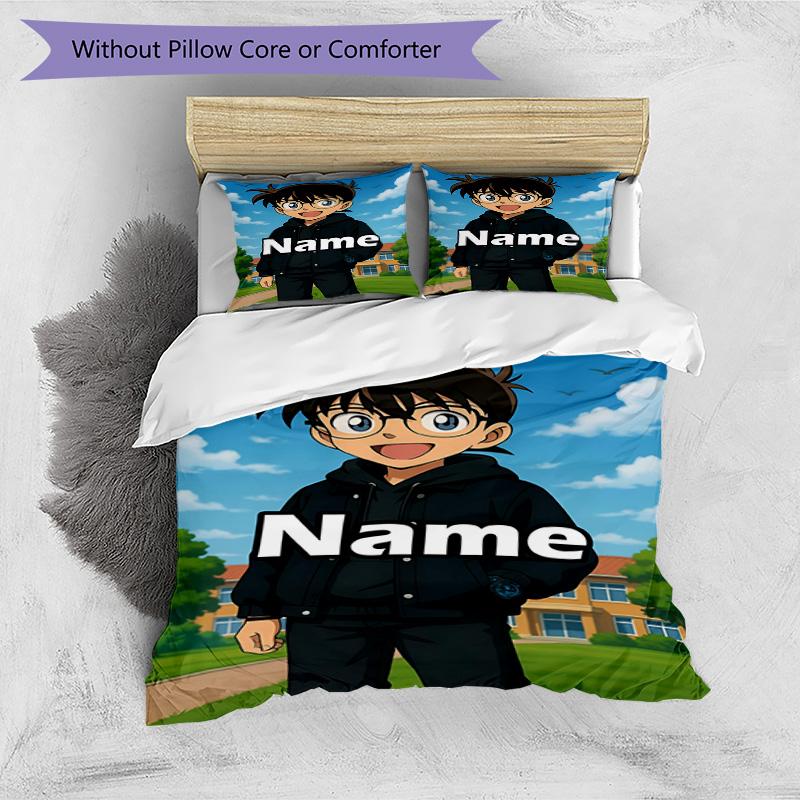 3pcs Duvet Cover Set (1*Duvet Cover + 2*Pillowcase, Without Core), Custom Name Anime Pattern Bedding Set, Home Bedroom Decor Gift