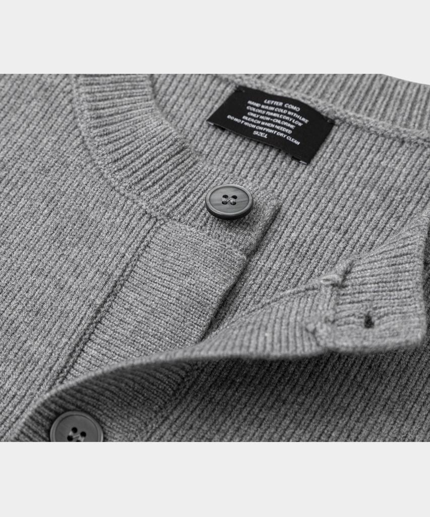 LETTERCOMO [Free Scarf] Essential Plain Round Knit Cardigan Gray