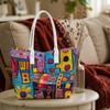 Colorful Abstract Print Tote Bag Fashion Casual Daily Portable Large Capacity Shoulder Bag for Women Outdoor Shopping