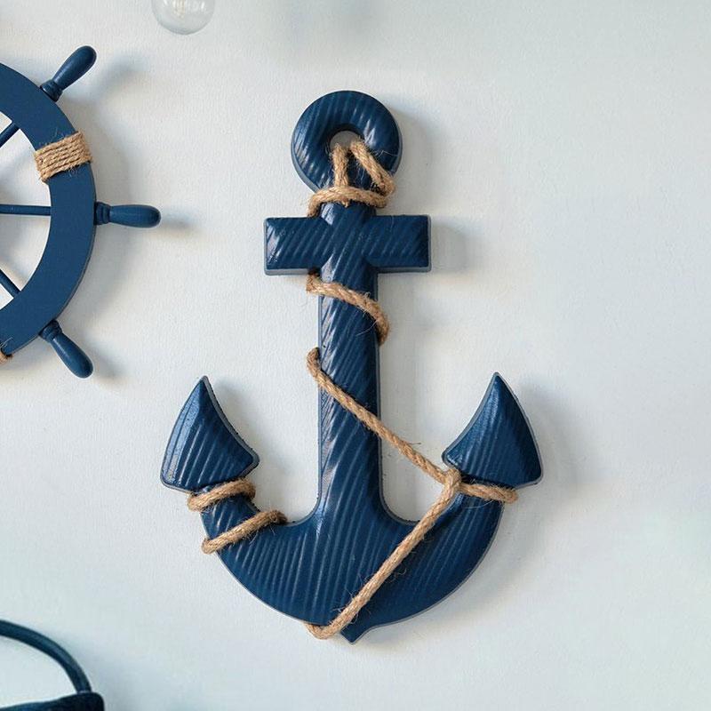 Mediterranean Style Wooden Ship Anchor Decorative Hanging Piece - Ocean Theme Room Wall Decor Photo Wall Accessories