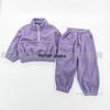Korean Style Winter Fleece Set: High Neck Half-Zip Top & Joggers for Boys and Girls