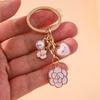 Cute Enamel Pink Love Heart Keychain Rose Flower Key Rings Pendant for Key Holder Women Girls Handbag Pendants DIY Jewelry Gifts
