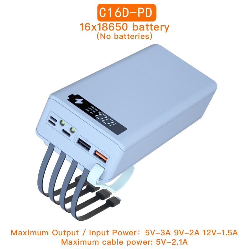 C16D 5V USB כפול USB 16*18650 מארז Power Bank C16D עם 4 חוטים LEDs תאורת עשה זאת בעצמך קופסה ניתנת להסרה QC3.0 טעינת סוללה קופסאות אחסון