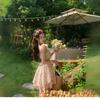 2026 Floral Off-Shoulder Puff Sleeve Spring/Summer Dress for Women - Slimming, Waist-Cinched, Short Sleeves, Sweet Super Fairy Style