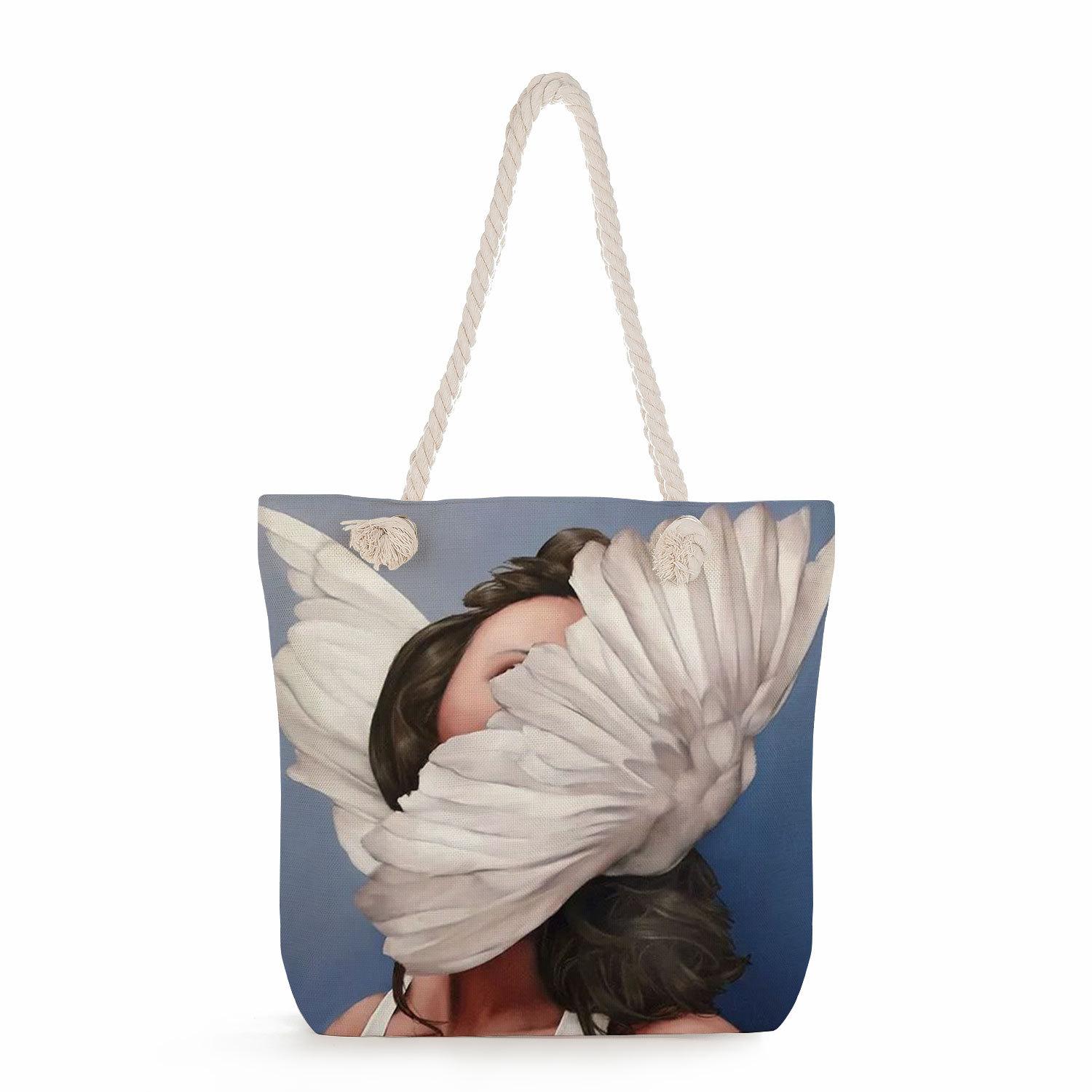 

Flower Woman print thick rope single-shoulder beach bag 7213 KTB