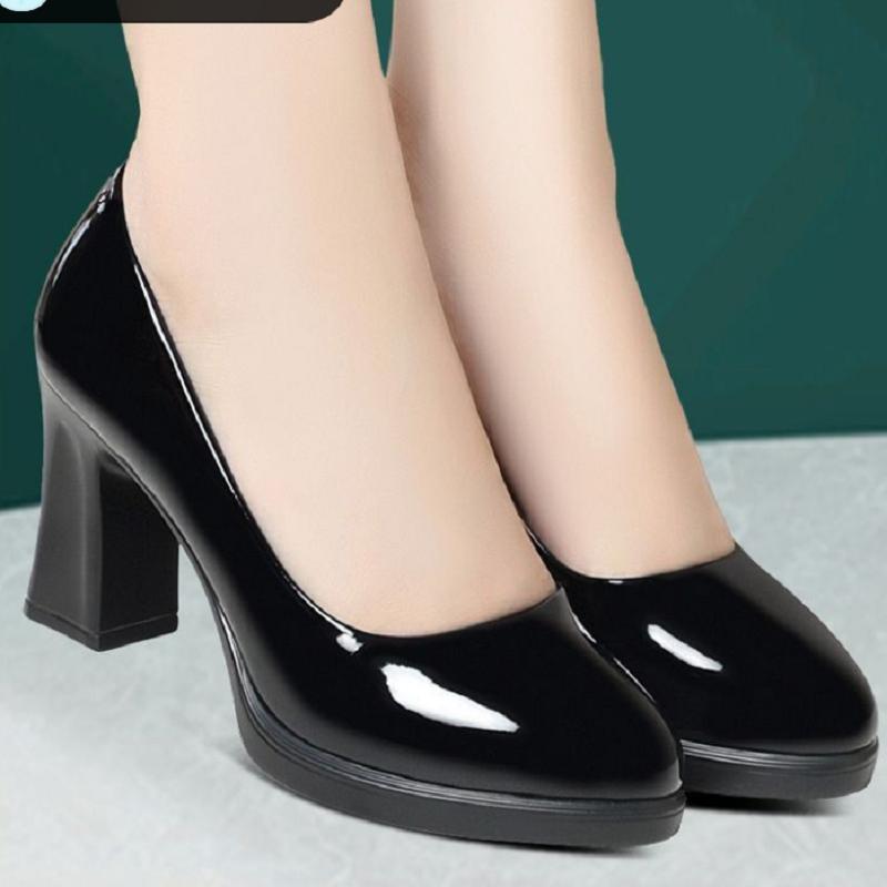 sapatos femininas women cute brown pointed toe leather elegant square heel shoes lady cool beige office shoes ab369