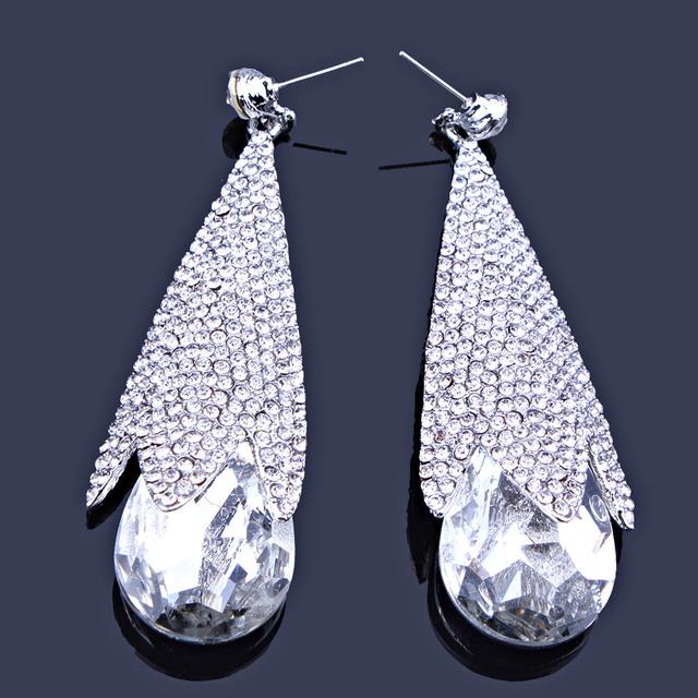 Jewelry Women Luxury Wedding Party Drop Earrings Inlay With Multicolor Rhinestones Big Water Drop Earrings Long