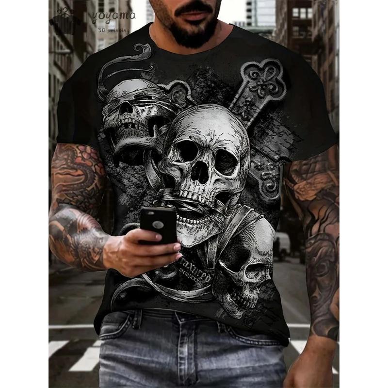 New Men's Horror Skull Print T-Shirt 3D  O-Neck Short Sleeve Fashion Oversized T-Shirts Men's Summer Street Clothing