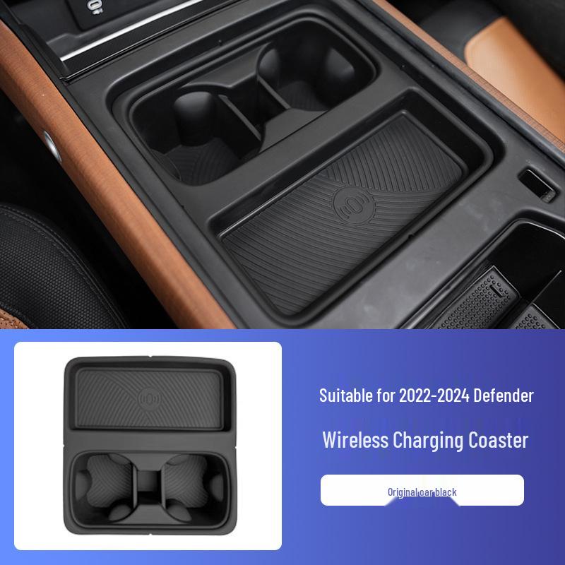 

Wireless Charging Cup Holder Pad for Land Rover Defender 90/110 (2022-2024) with Silicone Storage Mat чорний
