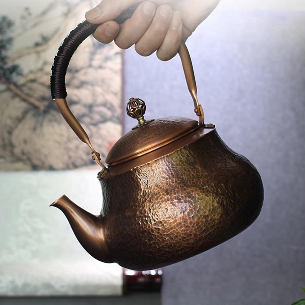 Pear Shaped Red Copper Teapot, Handmade Hammered Copper Teakettle, Around the Stove Boiling Tea Pot, Kung Fu Health Tea Set,1.5L