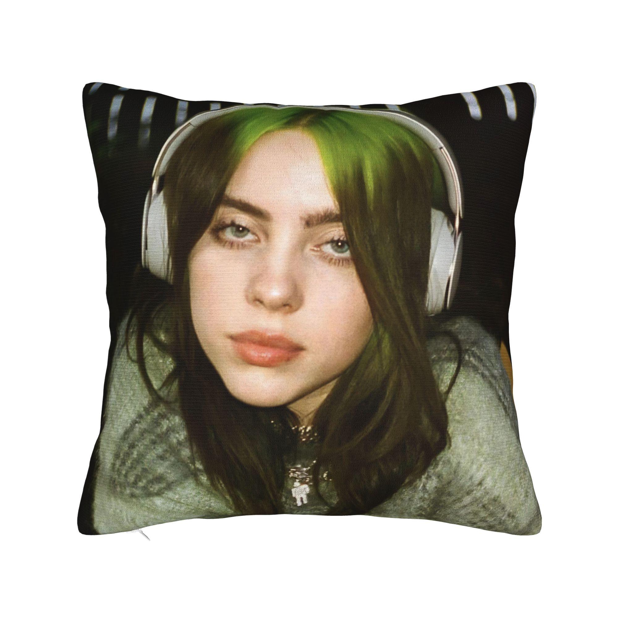 

B-Billie-Girl E-eilish American Singer Pillowcases Printed Cushion Cover Decorative Pillow Case Cover Living Room Multi-Size 12x12Inch
