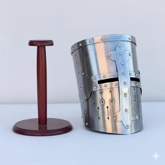 Medieval Crusader Helmet, Templar Knight Helmet Steel Armor with Brass Cross for LARP Reenactment, Display