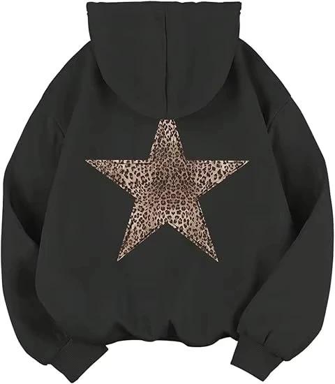 2025 Autumn New Trend Star-shaped Print Pattern Hooded Shirt - Leopard Print Loose Hooded Sport Shirt - Environmentally