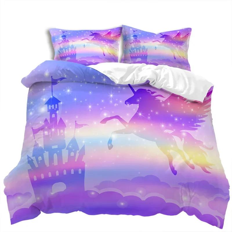 

Carton Unicorn Soft Duvet Cover Set Romantic Theme Floral Beding Set Microfiber Kawai Warm Comforter Cover Twin King For Children Kids Young Girls 135*200cm Eu-Single