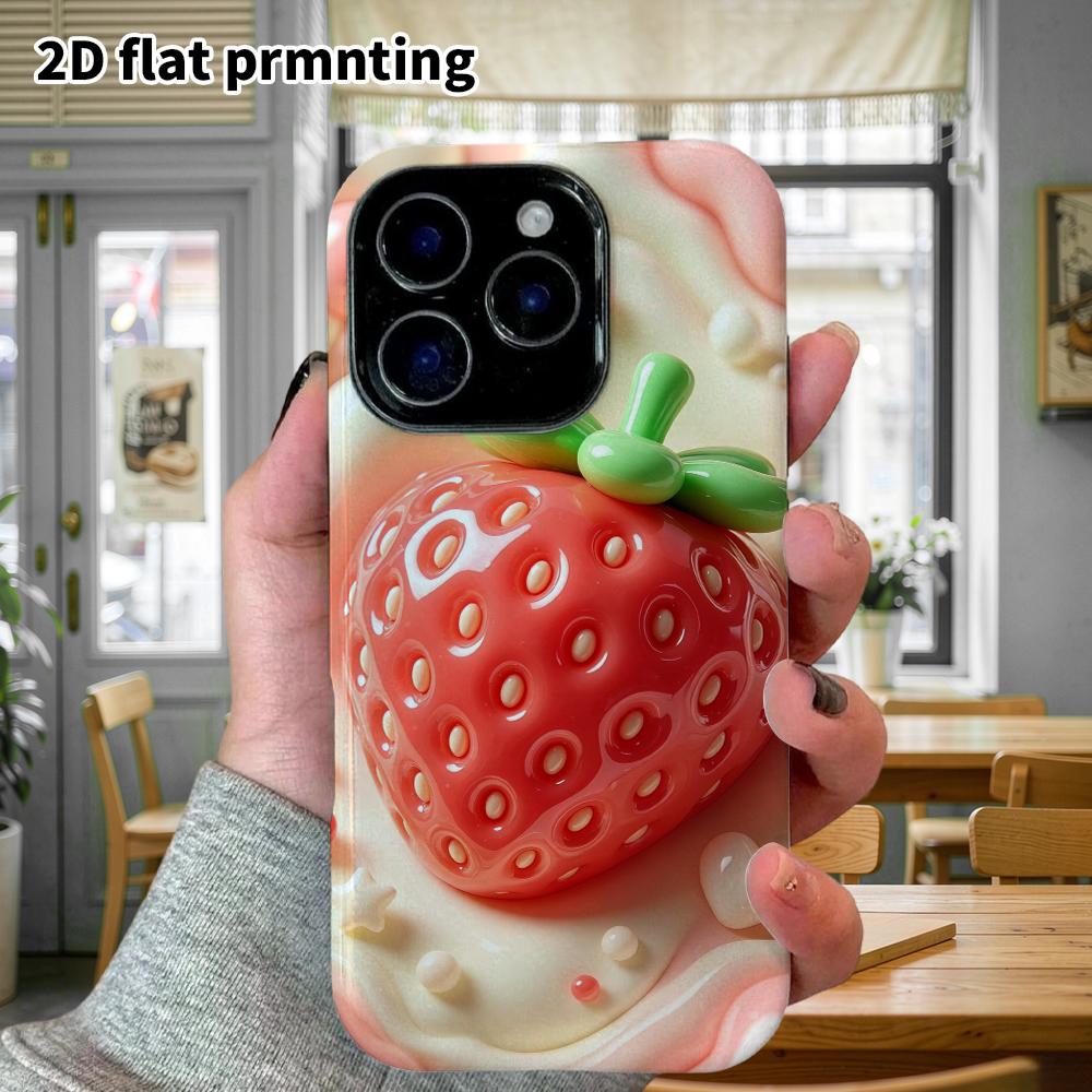 Phone Case: 2D Flat Design Suitable for iPhone 18 17 16 15 14 13 Pro Protective Case, Shiny Red Strawberry, Perfect Christmas and Halloween Holiday Gi