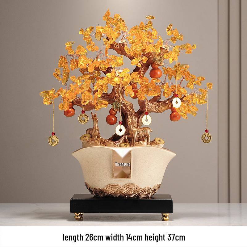 Fortune Cat Money Tree Figurine - Office, Shop, Reception & Housewarming Decoration