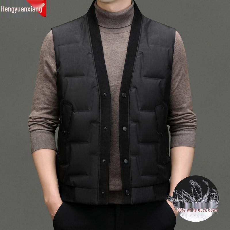 Men's Lightweight V-Neck Down Vest - Warm, Trendy, Plus Size Sleeveless Outerwear for Fall & Winter