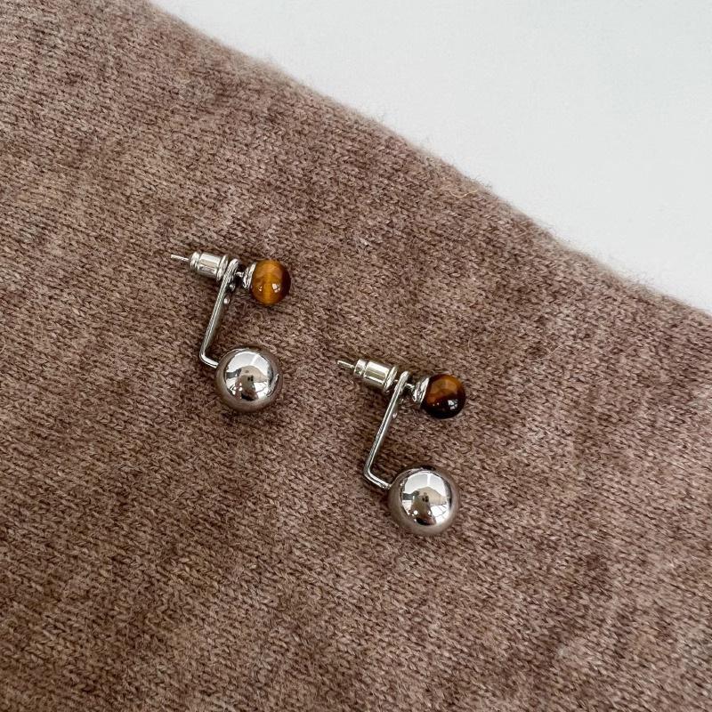 Maillard artificial tiger's eye stone ear buckle retro fashion high-end earrings light luxury temperament earrings