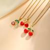 Delicate Red Cherry Pave Zirconia Pendant Necklace for Women, Fruit Summer  Jewelry