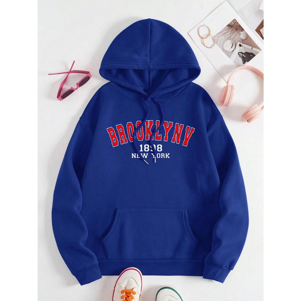 Brooklyn 1898 New York City USA Mikina s kapucí Podzimní Crewneck Jednoduché Nadměrné Pánské Topy