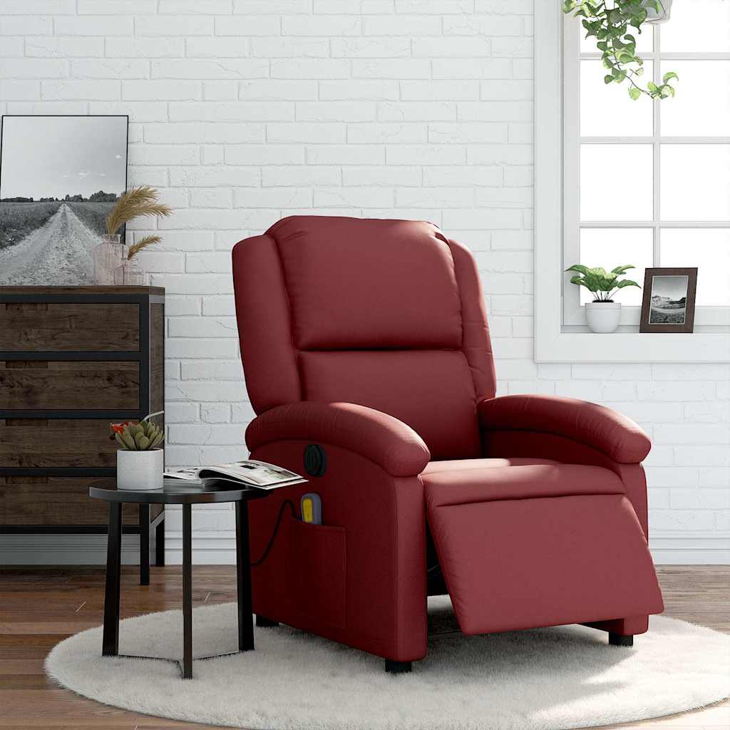 Electric Massage Chair Burgundy Faux Leather