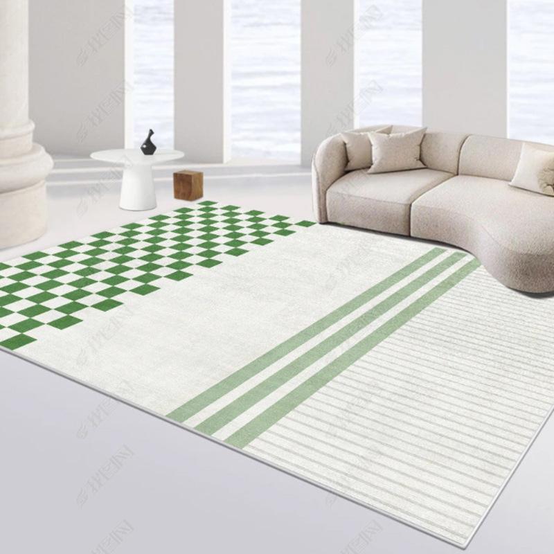 Checkerboard Plaid Living Room Carpet - Light Luxury, Large Area, Sound Insulating, Retro Style