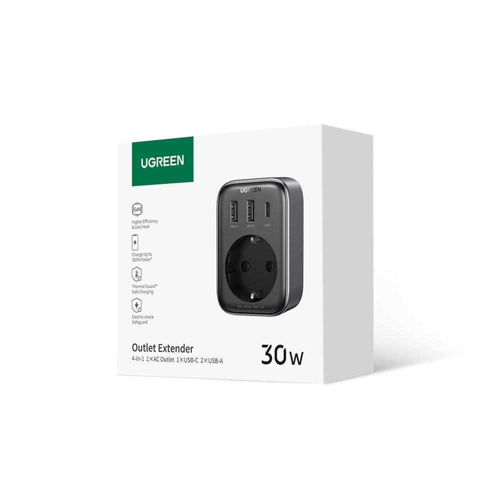 Ugreen 30W Dual-Port Wall Charger with USB-A & USB-C Ports - Universal EU Plug - Black