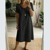 Fashionable Women's Round Neck Short Sleeved Lace Patchwork Cotton And Linen Dress