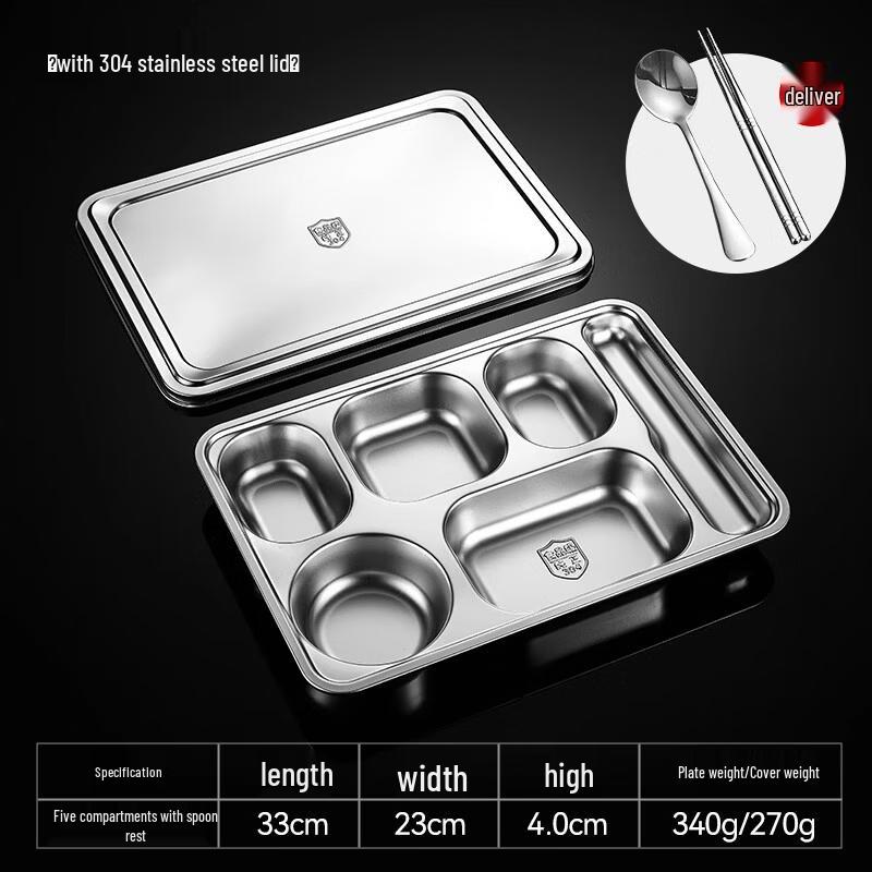 Stainless Steel Divided Meal Tray with Lid 10cm