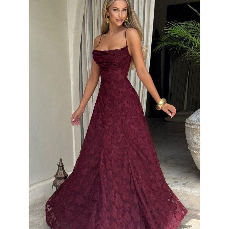 Paris Banquet French Style Advanced Romantic Style Backless Lace Jacquard Temperament Sexy Sling Formal Dress Dress