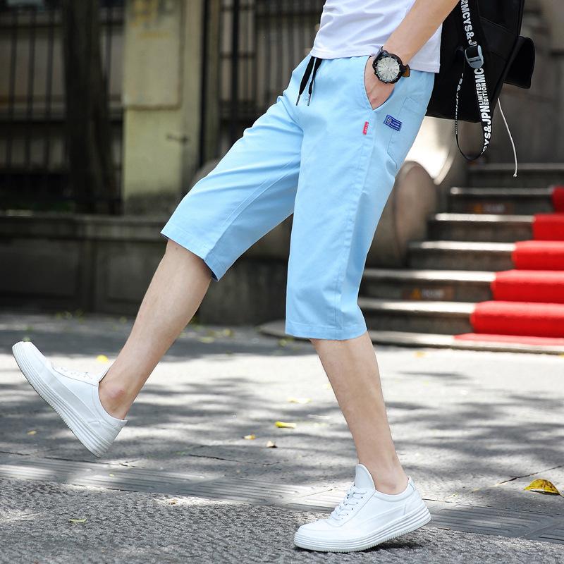

Модные летние хлопковые однотонные шорты для мужчин, высококачественные повседневные деловые пляжные спортивные шорты с эластичной резинкой на талии 5XL небесно-голубой
