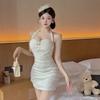 Sexy Cut-Out Backless Mini Dress With Halter Neckline High Waist Sleeveless Women Party Club Outfit