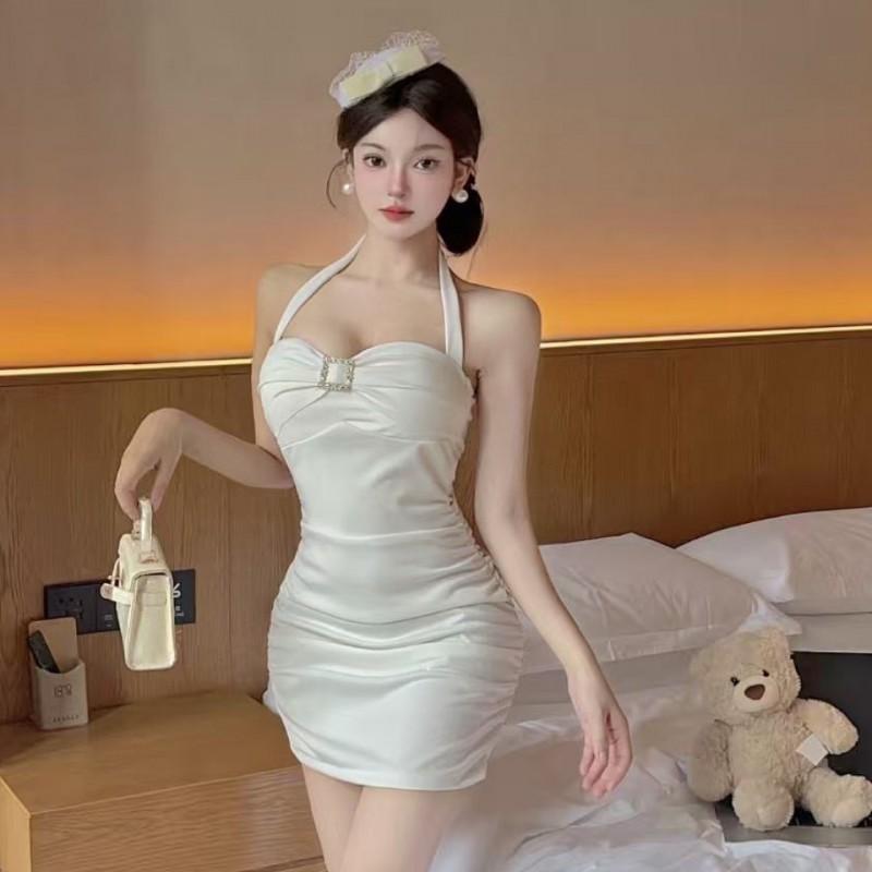 Sexy Cut-Out Backless Mini Dress With Halter Neckline High Waist Sleeveless Women Party Club Outfit