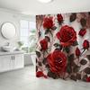 4-teiliges Badezimmer-Duschvorhang-Set Rote Rose Badezimmer-Vorhang mit 12 Haken Rutschfeste Teppiche WC-Deckelmatte Badezimmer-Trennwand
