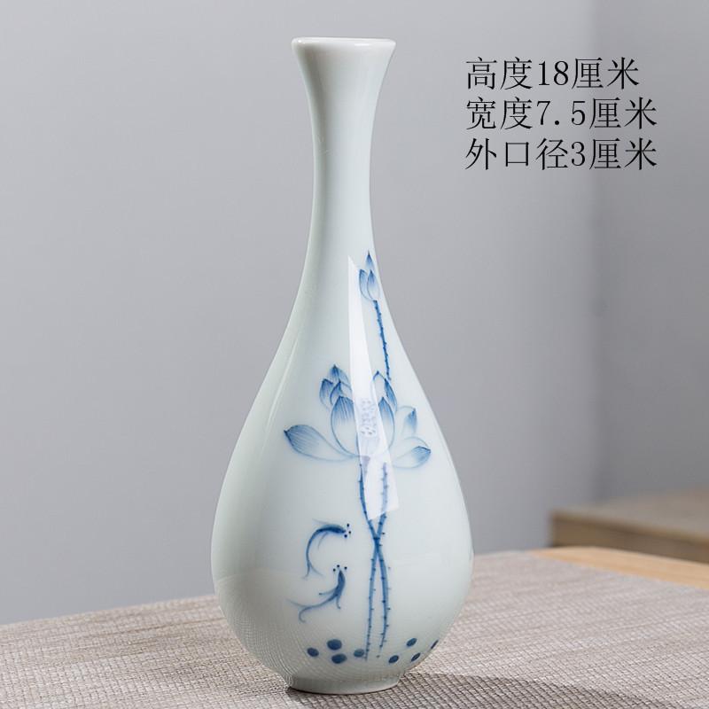 Hand Painted Ceramic Vase Zen Guanyin Bottle Chinese Style Buddha Altar Decoration Blue Glaze
