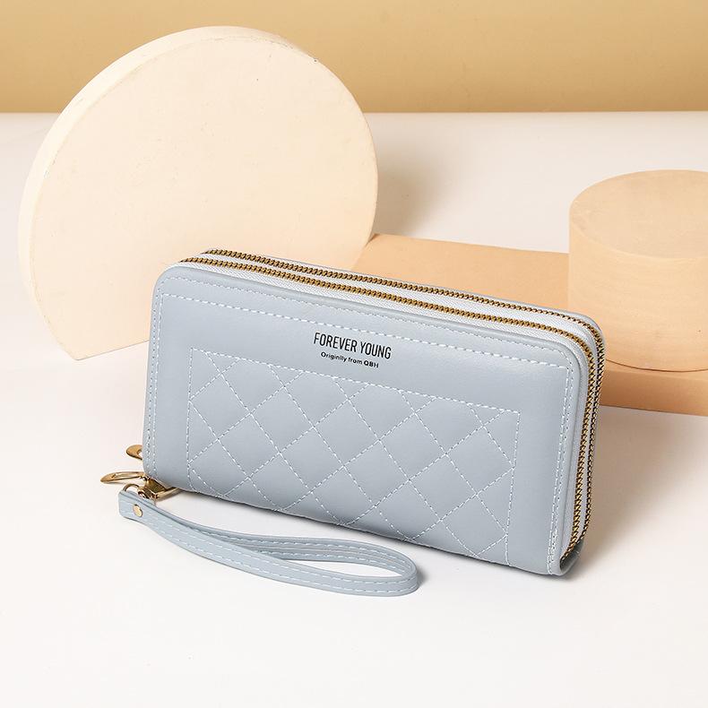 

2025 женский длинный кошелек с двойной молнией, большая вместительная сумка для карт, сумка для телефона синий