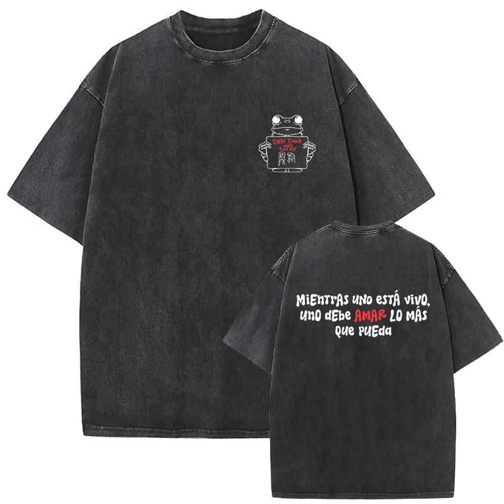 Rapper Bad Bunny Face Vintage Washed Tshirt Debi Tirar Mas Fotos DTMF World Tour  T Shirts Mens Fashion Hip Hop Tshirts