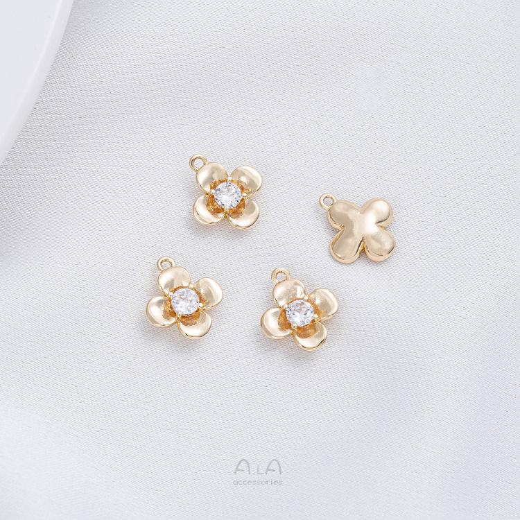 14K Gold-Filled Four-Leaf Clover Rose Pendant Charm for DIY Jewelry