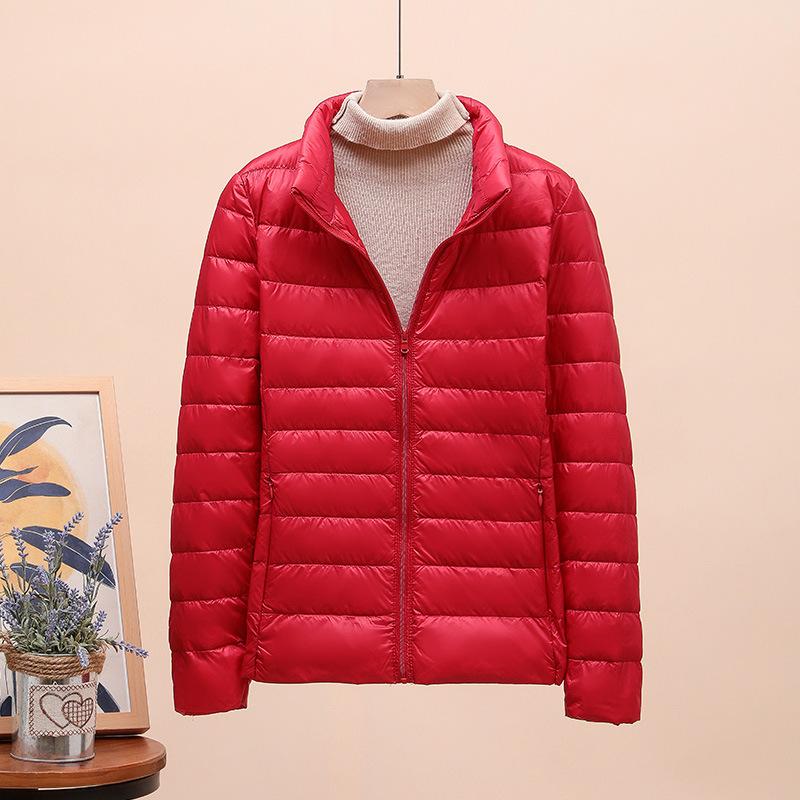 Autumn and winter light down jacket women's stand-up collar short white duck down fashion slim and light jacket large size winter clothing