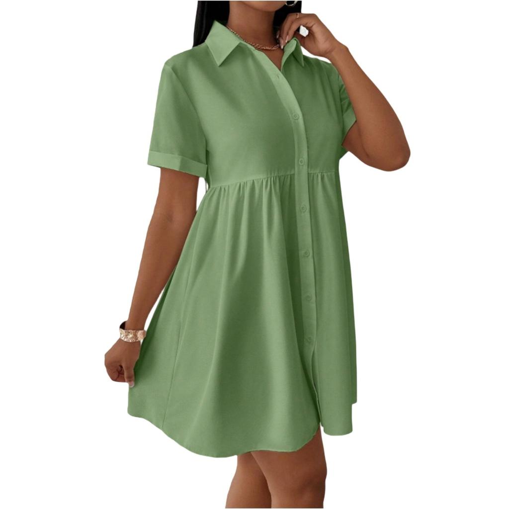 Women's Casual And Fashionable Loose Dress Button Up Collar Shirt Dress Shirt Dress