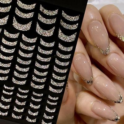 Francouzské 3D samolepky na nehty Stripe Line Francouzské tipy Transfer Nail Art Manikúra Dekorace Třpytivé samolepky