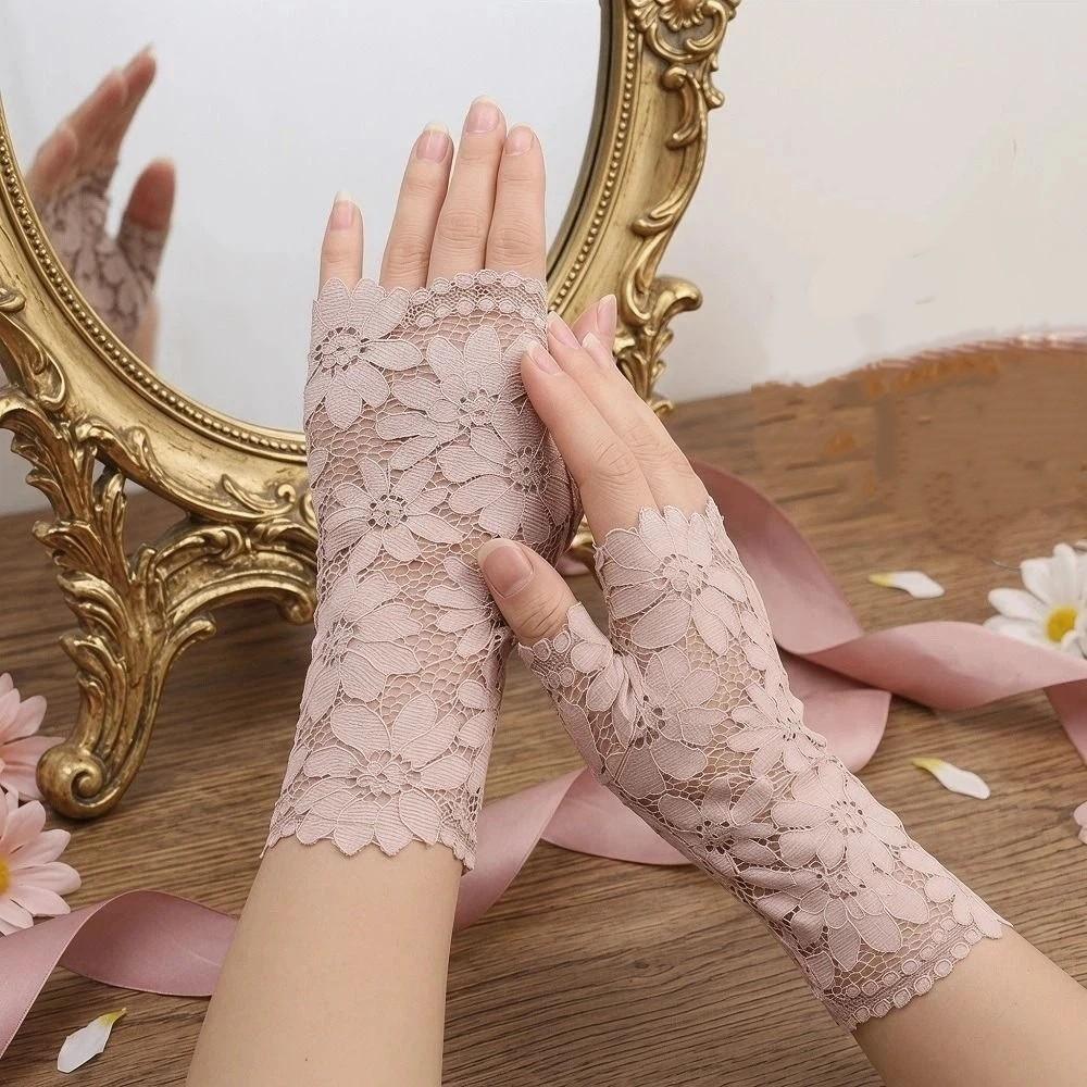 Thin Fabric Lace Sunscreen Gloves Flower Pattern Arm Sleeve Bridal Short Gloves Tattoo Covering