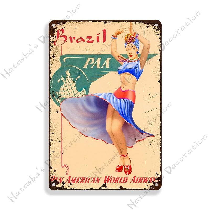 Brazil Vintage Poster Rio De Janeiro Metal Sign Landscape Decorative Sign Retro Metal Plaque Man Cave Pub Home Club Wall Decor