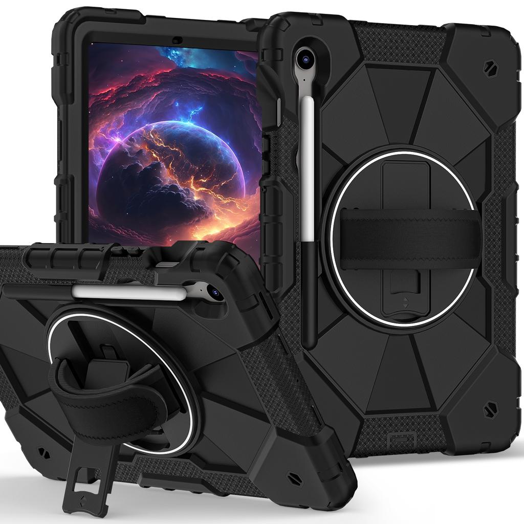 For Samsung Galaxy Tab S10 FE/S9 FE/S9 Case Silicone+PC Kickstand Tablet Cover with Handy Strap