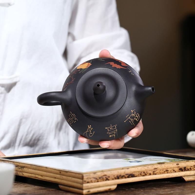 200ml Yixing Purple Clay Teapot Handmade Peach Pattern Tea Pot Beauty Tea Infuser Kettle Household Chinese Zisha Teaware