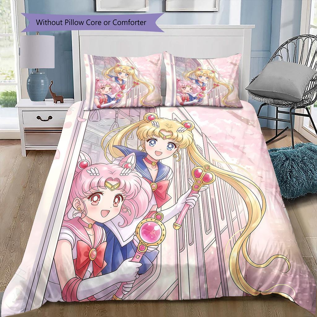 Sailor Moon Usagi Tsukino Theme Bedding Set, 1 Duvet Cover & 2 Pillowcases, Suitable for Home, Ideal Gift for Fans