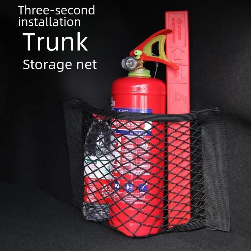 Dvouvrstvý síťovaný organizér do kufru auta na suchý zip s držákem na hasicí přístroj