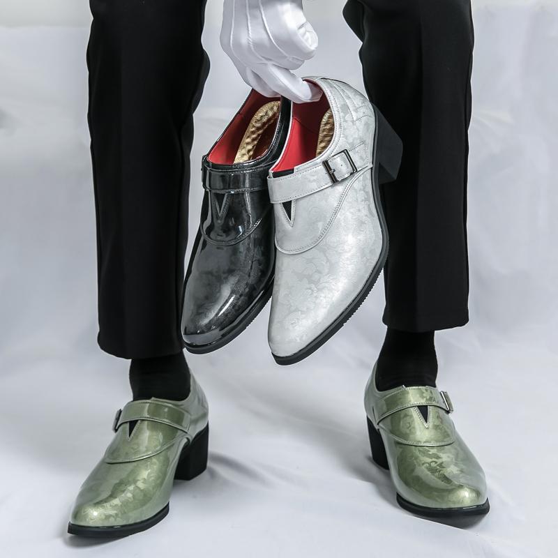 Fashion 2025 Men Elegantes Leather Shoes Formal Business Shoes Pointed Toe High Heels Luxury Design Wedding Shoes Men Large Size 38-46