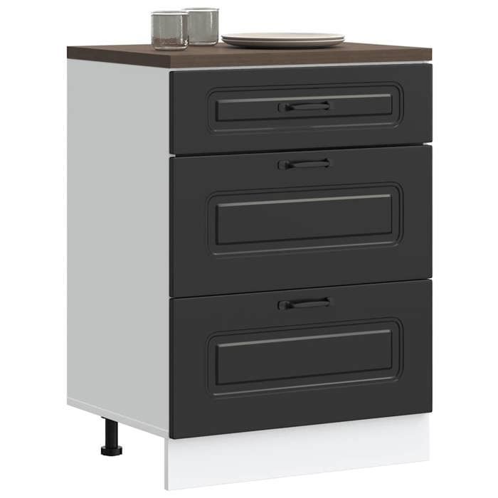 VidaXL Armoire de cuisine Kalmar noir bois d'ingénierie, meuble d'évier, meuble de cuisine avec tiroir, meuble de cuisine à 854280